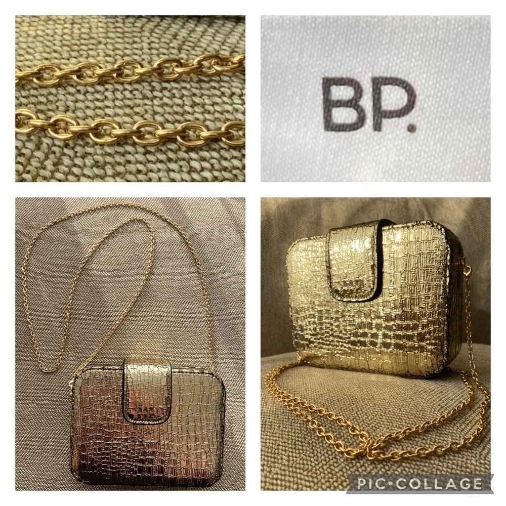 Structured Box Crossbody Bag by BP. Gold Metallic Lamey. Gold Chain Strap. EUC.